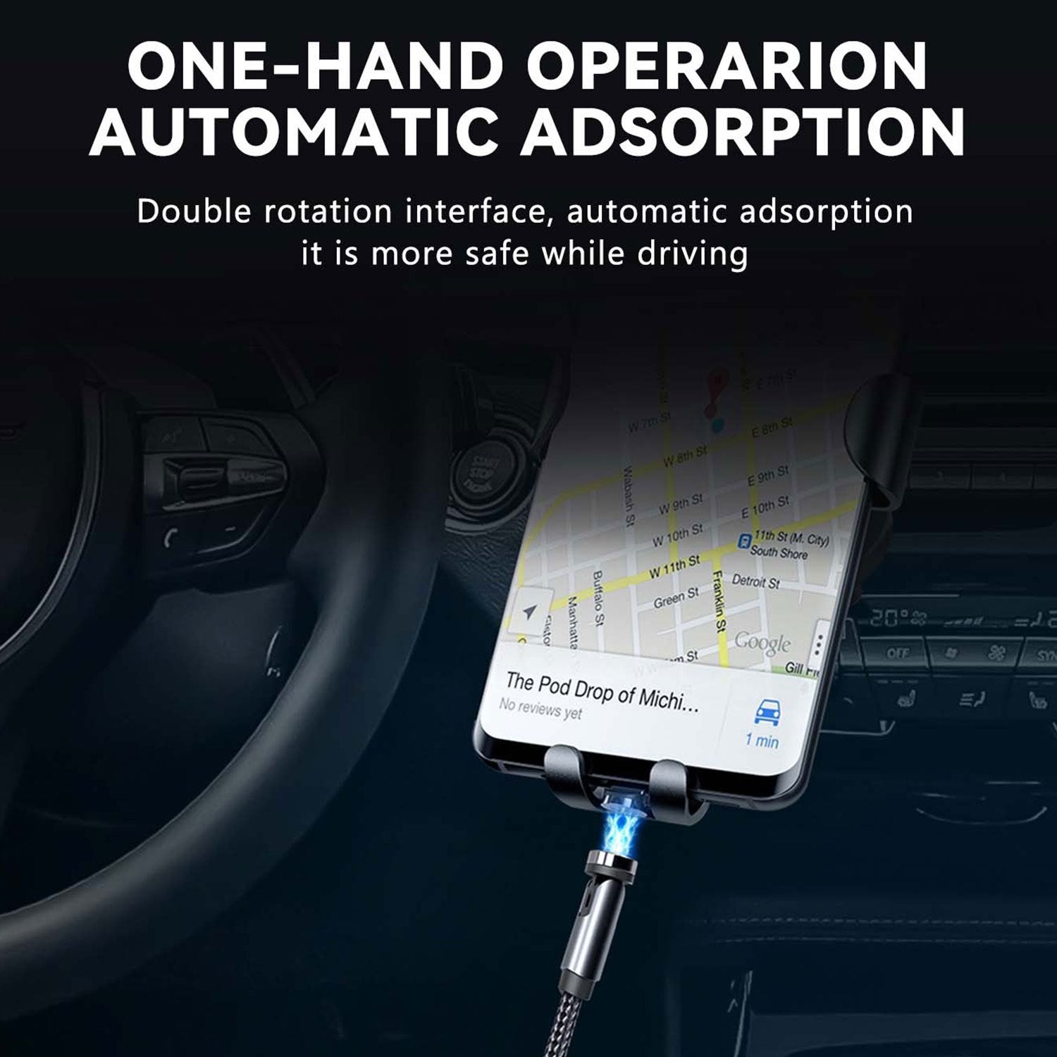 540 Rotate Magnetic Charging Cable with 3 Plugs for Fast Charging Micro USB Type C iPhone