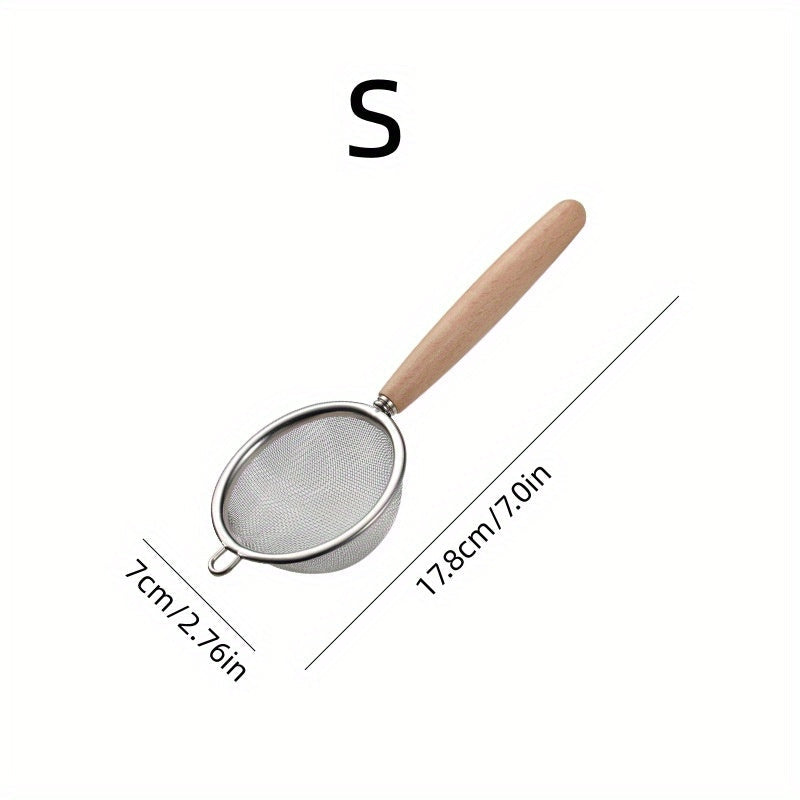 Colador de cocina de acero inoxidable con mango de madera para escurrir alimentos y cocinar