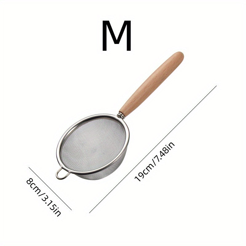 Colador de cocina de acero inoxidable con mango de madera para escurrir alimentos y cocinar