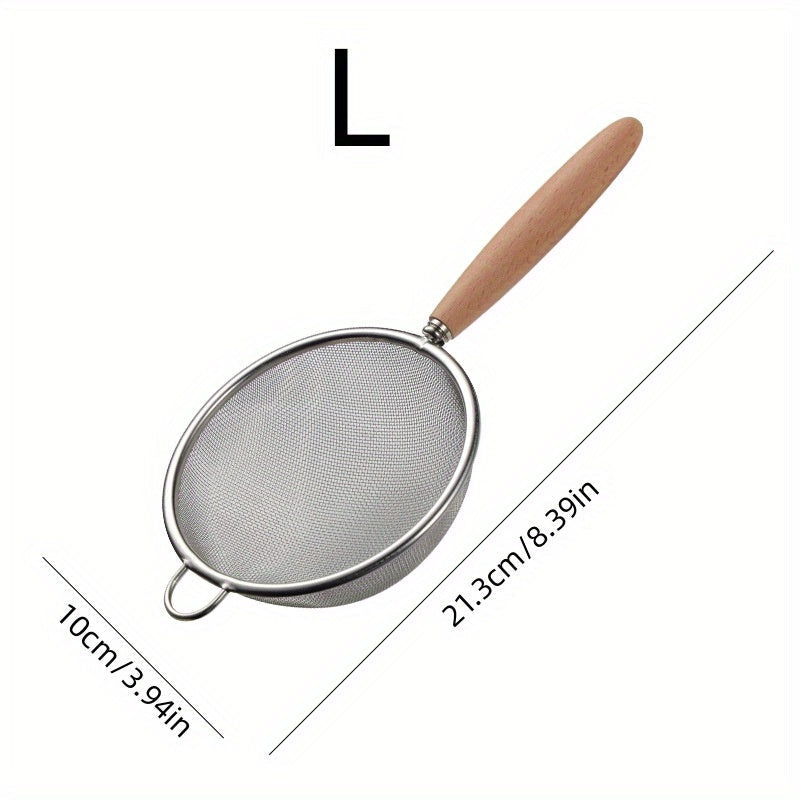 Colador de cocina de acero inoxidable con mango de madera para escurrir alimentos y cocinar