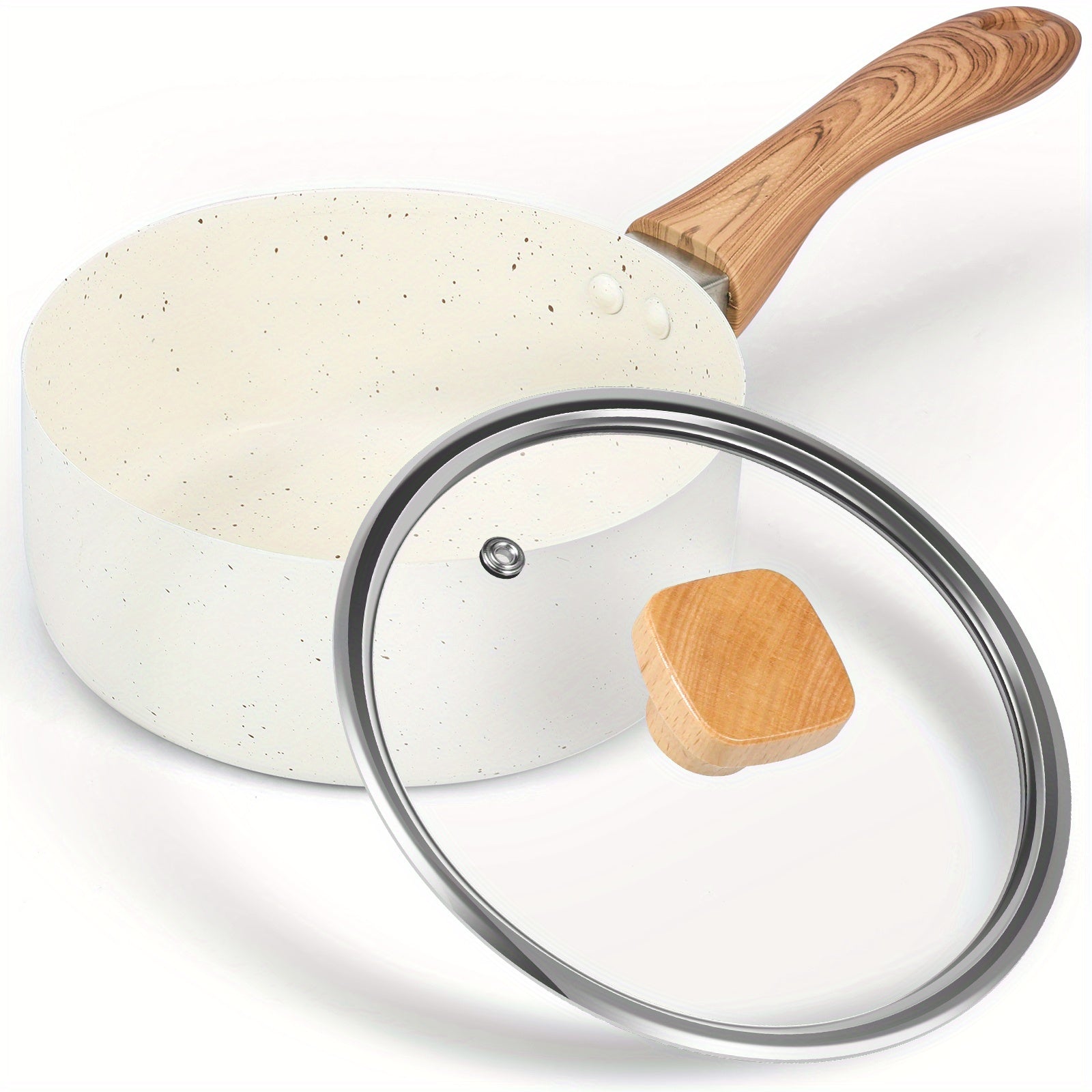 Stainless Steel Induction Sauce Pot 1.2L Non-Stick Glass Lid Dishwasher Safe