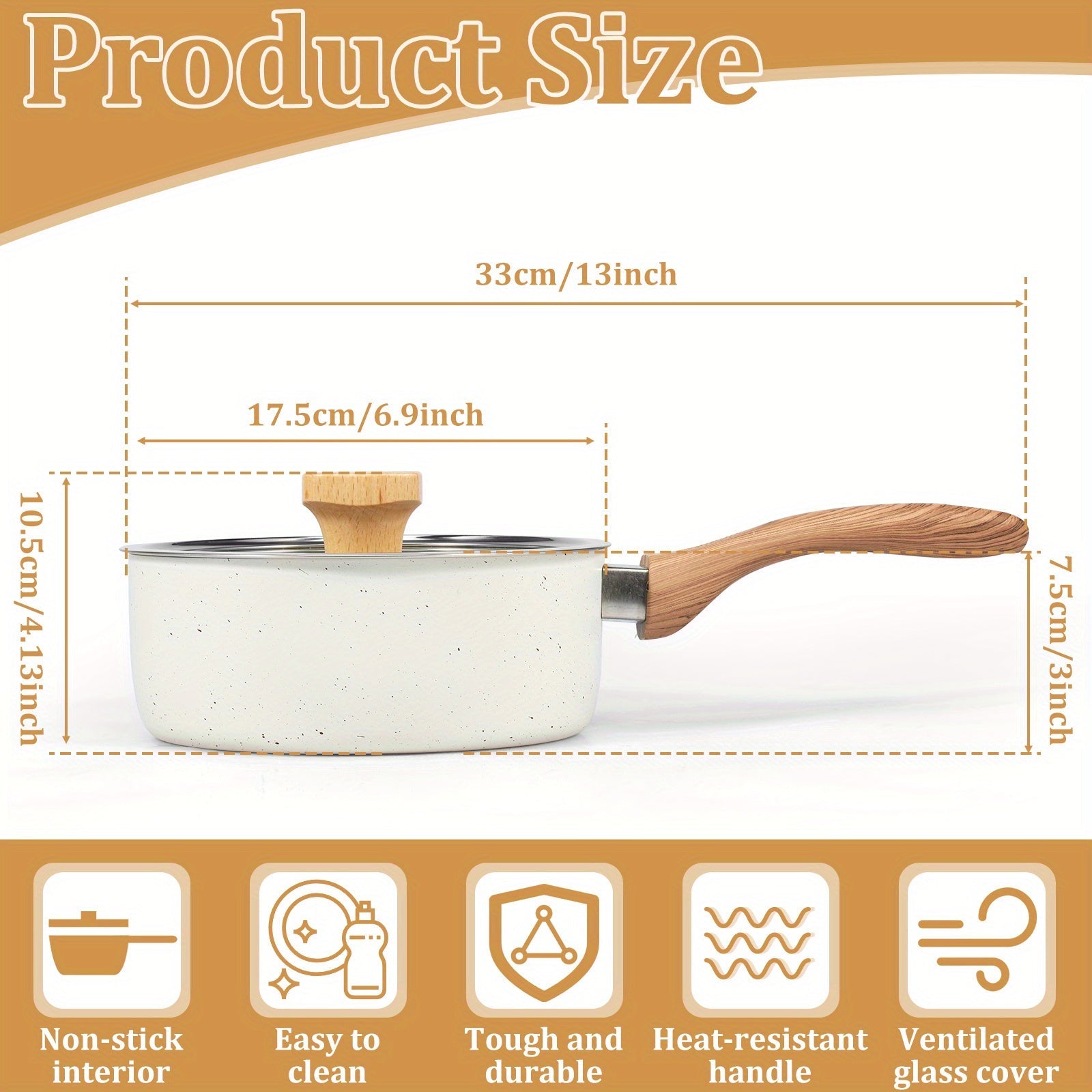 Stainless Steel Induction Sauce Pot 1.2L Non-Stick Glass Lid Dishwasher Safe