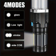 Rechargeable LED Flashlight with COB Side Light 1200mAh Portable Outdoor Camping Torch