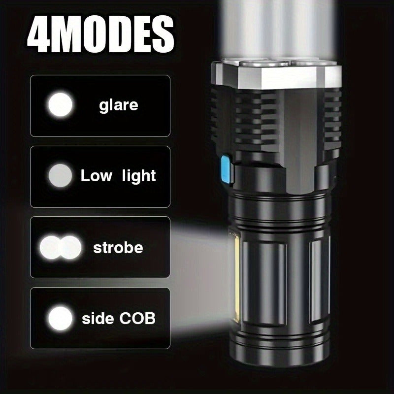 Rechargeable LED Flashlight with COB Side Light 1200mAh Portable Outdoor Camping Torch