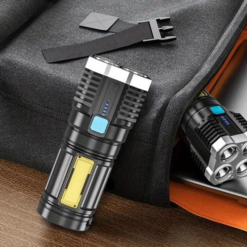 Rechargeable LED Flashlight with COB Side Light 1200mAh Portable Outdoor Camping Torch