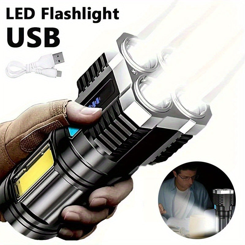 Rechargeable LED Flashlight with COB Side Light 1200mAh Portable Outdoor Camping Torch
