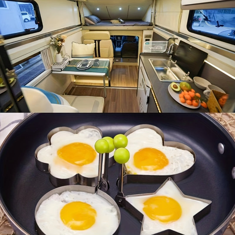Set of 4 Stainless Steel Egg Molds for Shaping Breakfast Food Shapes Heart Star Flower Round