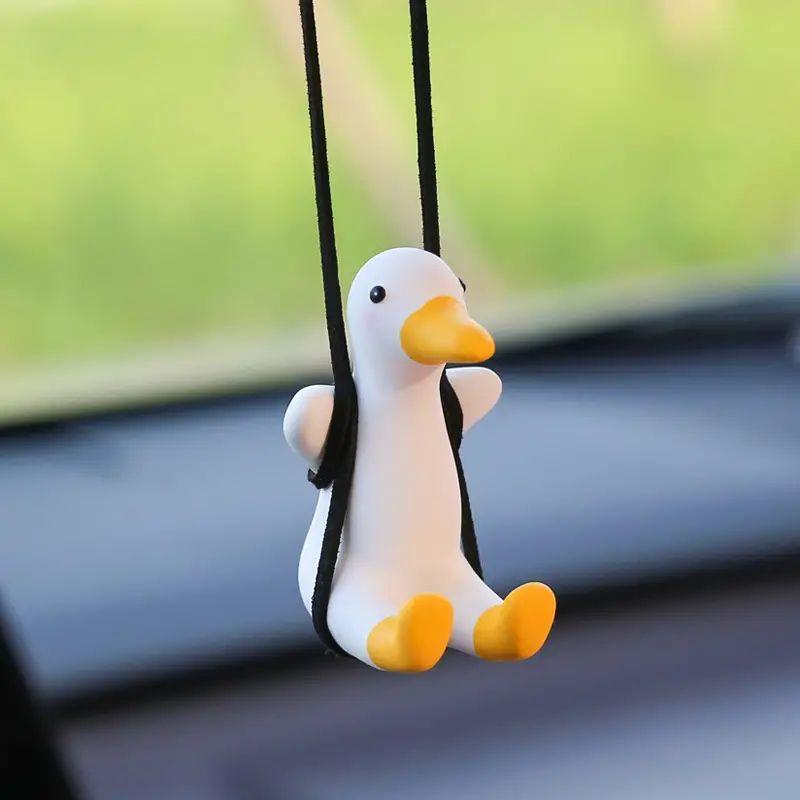 Unisex Car Ornament PC Material Cute Duck Design Rearview Mirror Hanging