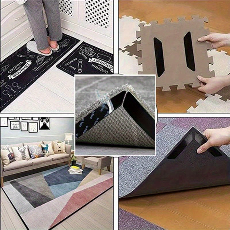 Набор из 8 моющихся двухсторонних нескользящих липких лент для ковров - многоразовые захваты для ковров из твердых пород дерева и плитки - фиксируют ковры без необходимости использования электричества или батареек