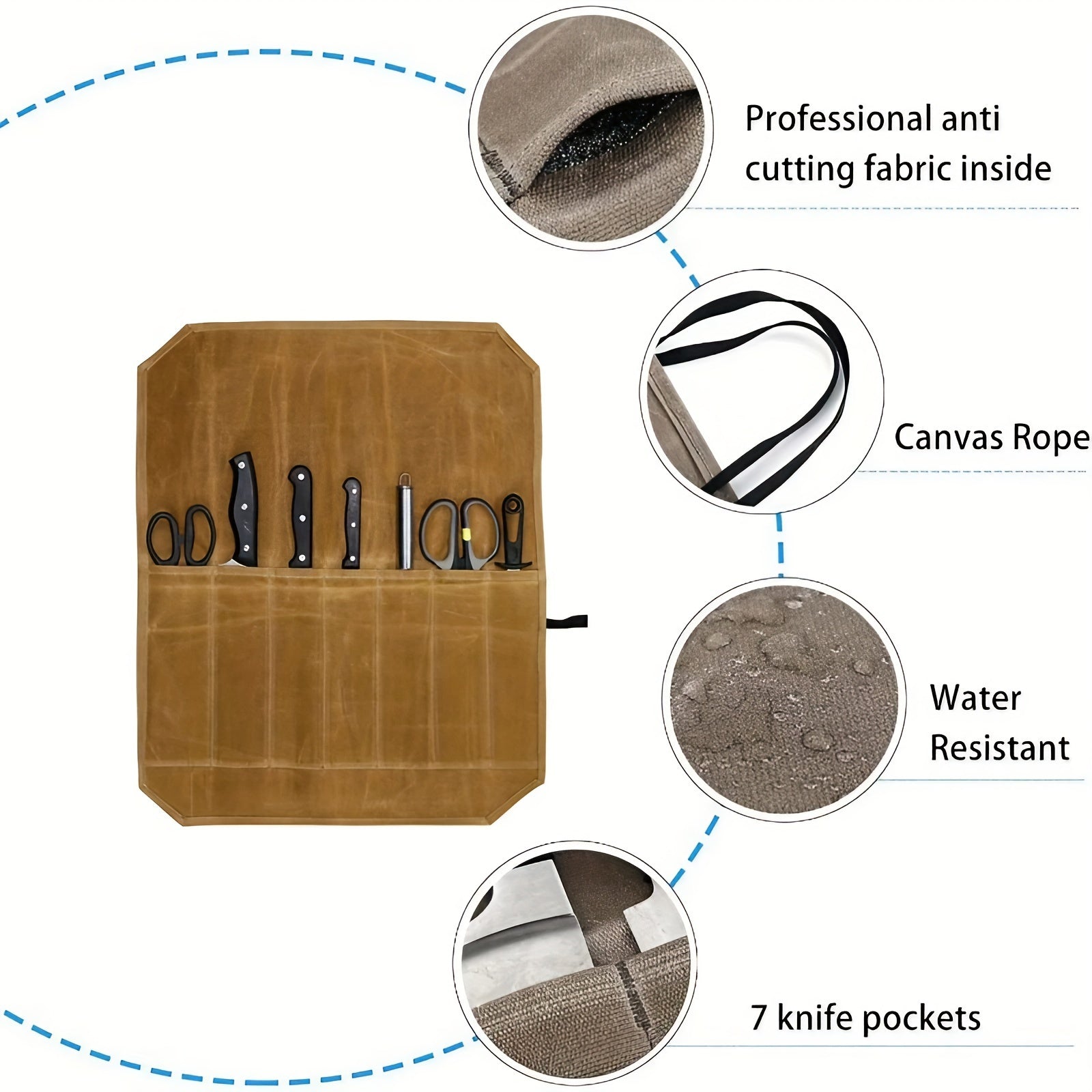 Durable PU Leather Chef Knife Roll Bag with 6 Slots for Kitchen Utensils