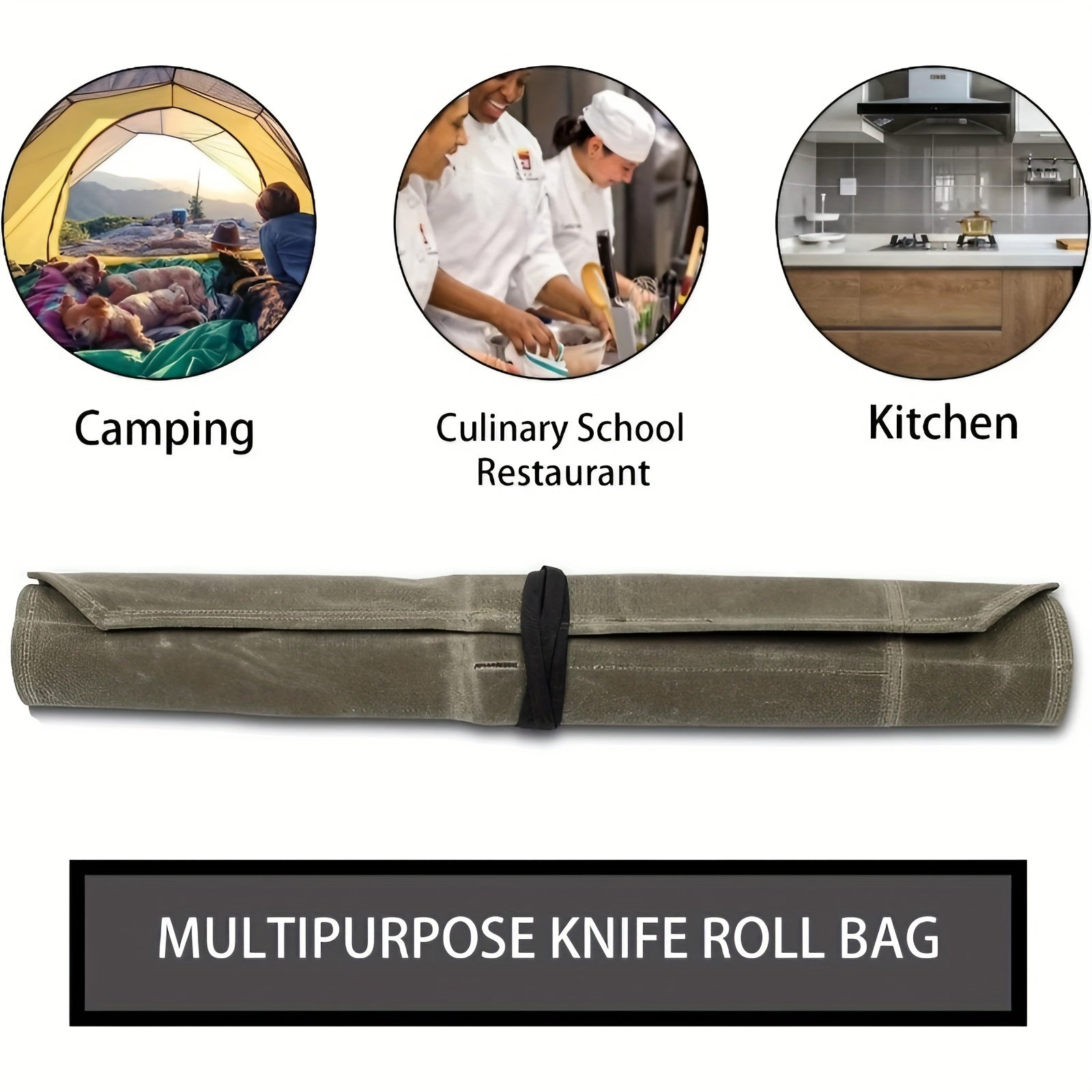 Durable PU Leather Chef Knife Roll Bag with 6 Slots for Kitchen Utensils