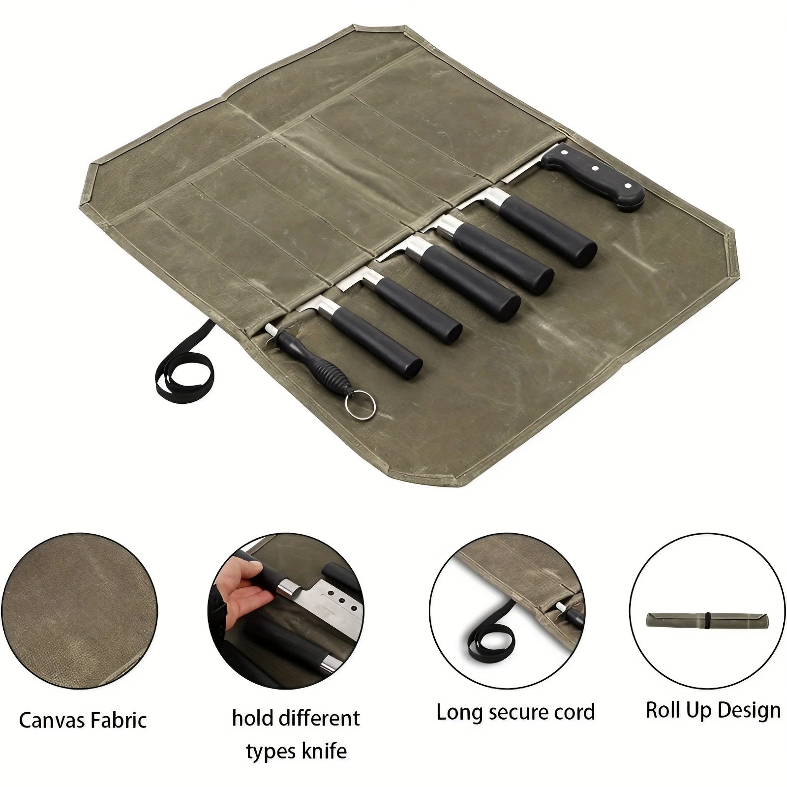 Durable PU Leather Chef Knife Roll Bag with 6 Slots for Kitchen Utensils