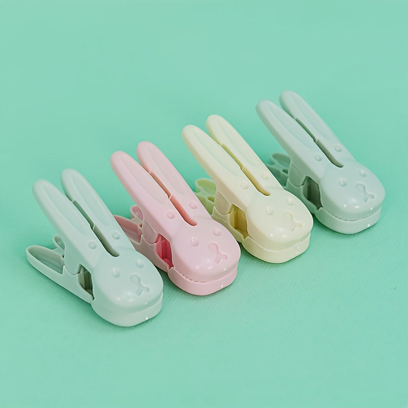Juego de 10 pinzas de ropa de plástico con forma de conejo, antideslizantes, a prueba de viento, clips para lavandería