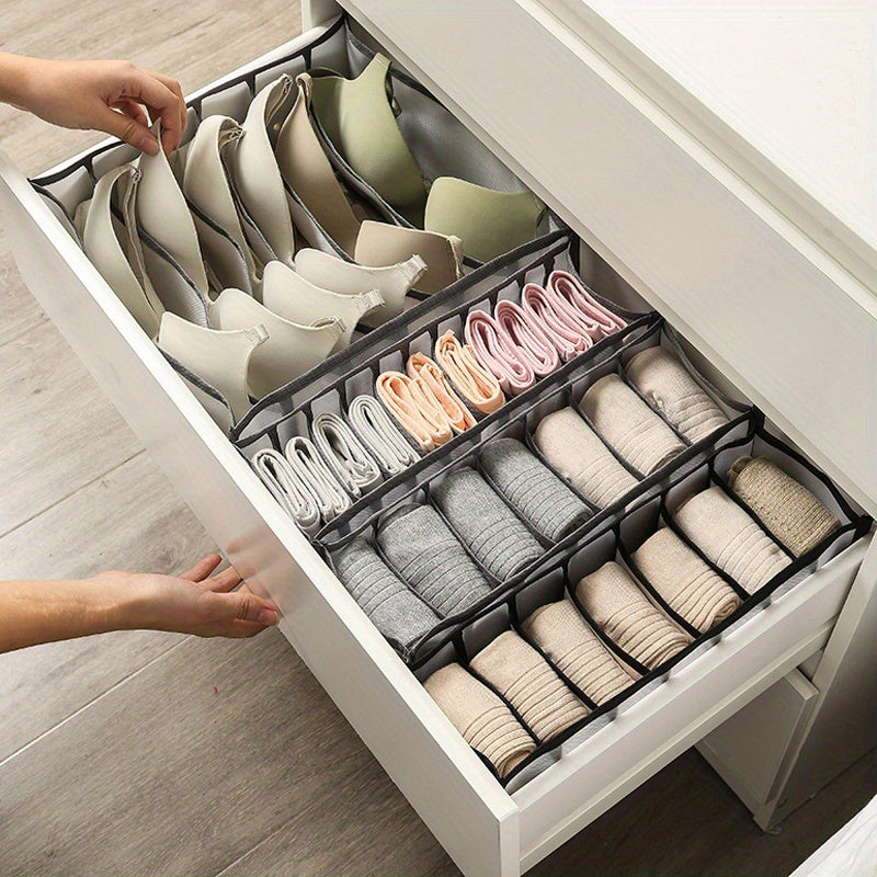 3 ta yig'iladigan shkaf shkaflari to'plami, ichki kiyimlar, paypoq va ko'krak uchun - bo'linmalari bilan shaffof saqlash qutilari, shkafni tartibga solish uchun, galstuklar, kamarlar va sharflarni tashkil qilish uchun mukammal, shkaf saqlash yechimlari