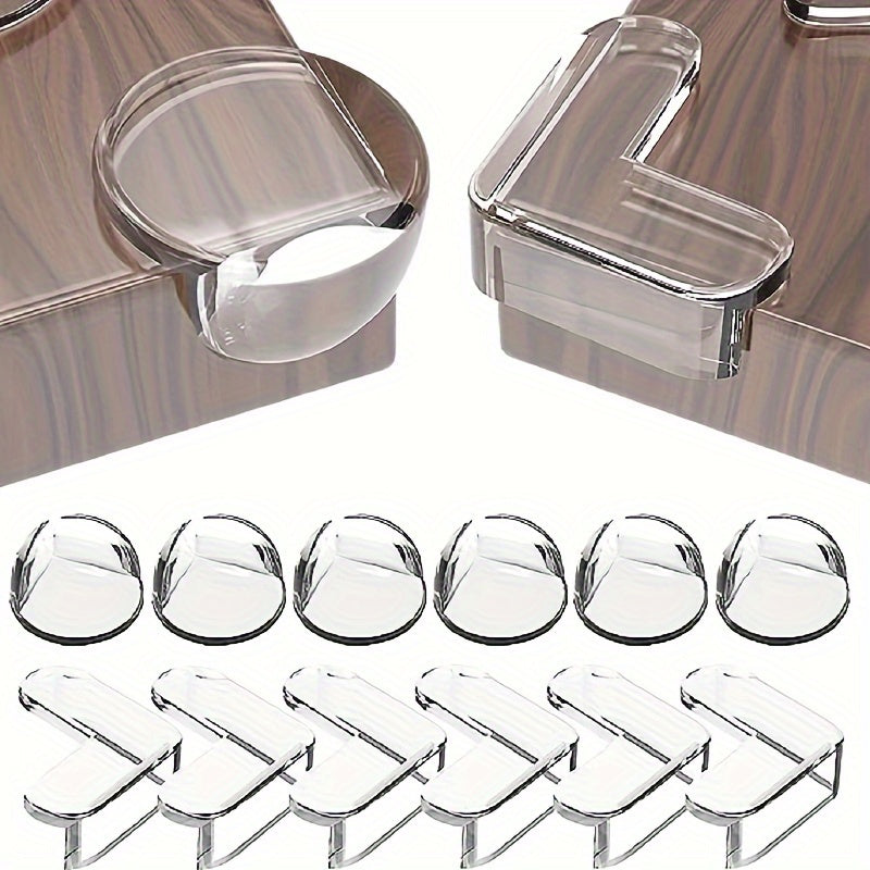 12 Transparent Silicone Corner Guards with Strong Adhesive for Furniture Edges L-Shaped and Round