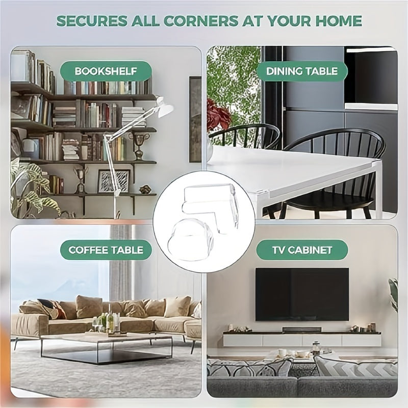 12 Transparent Silicone Corner Guards with Strong Adhesive for Furniture Edges L-Shaped and Round