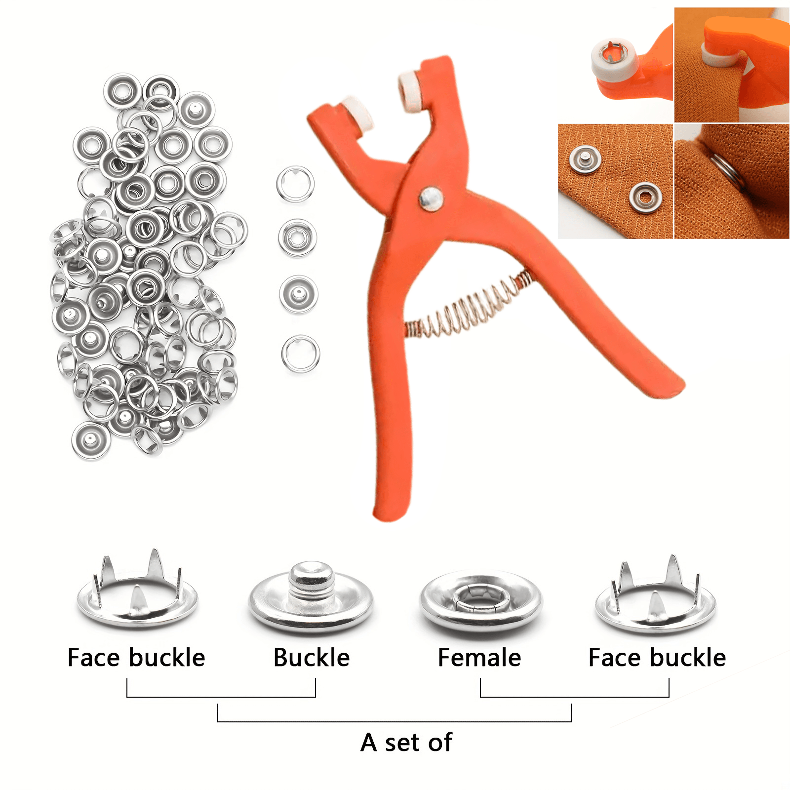 Набор для ремонта кнопок для шитья и вязания с инструментом для установки тёмно-серый