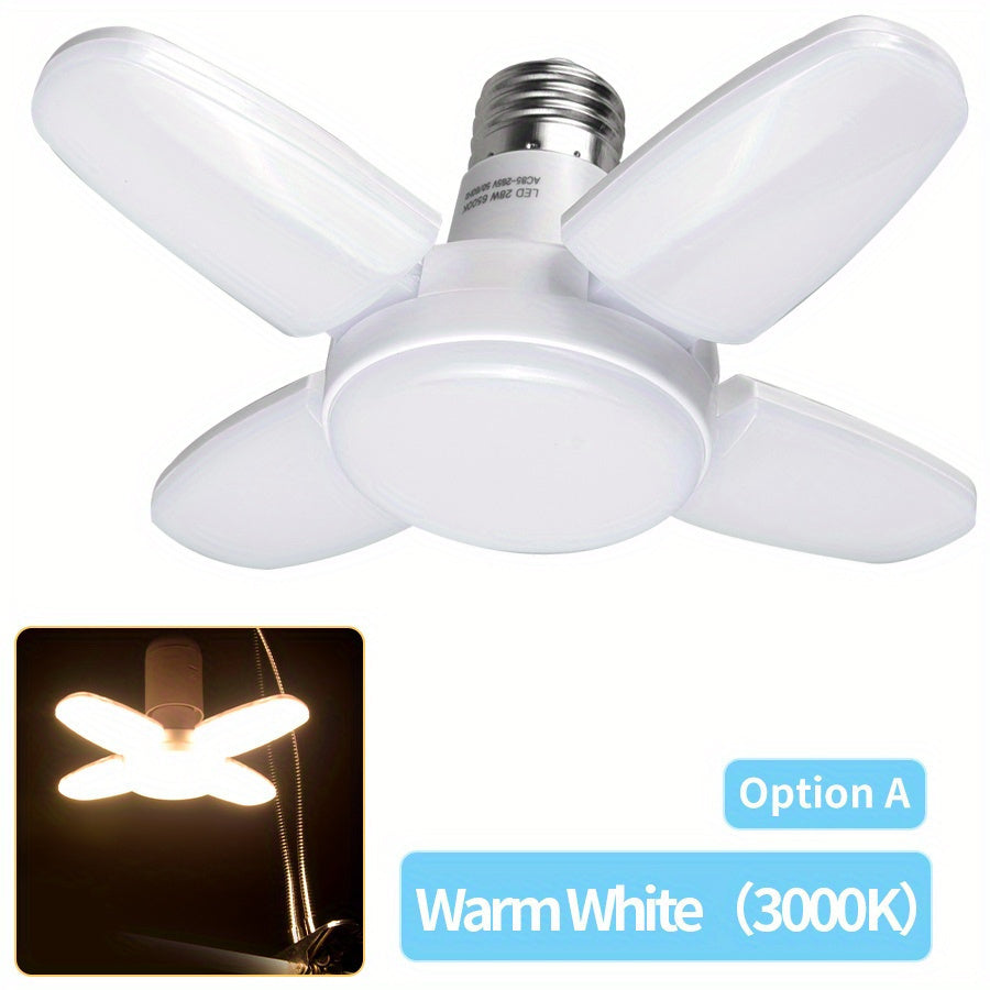 Foldable E27 LED Garage Ceiling Fan Blade Lamp 28W AC175-265V Hardwired Household