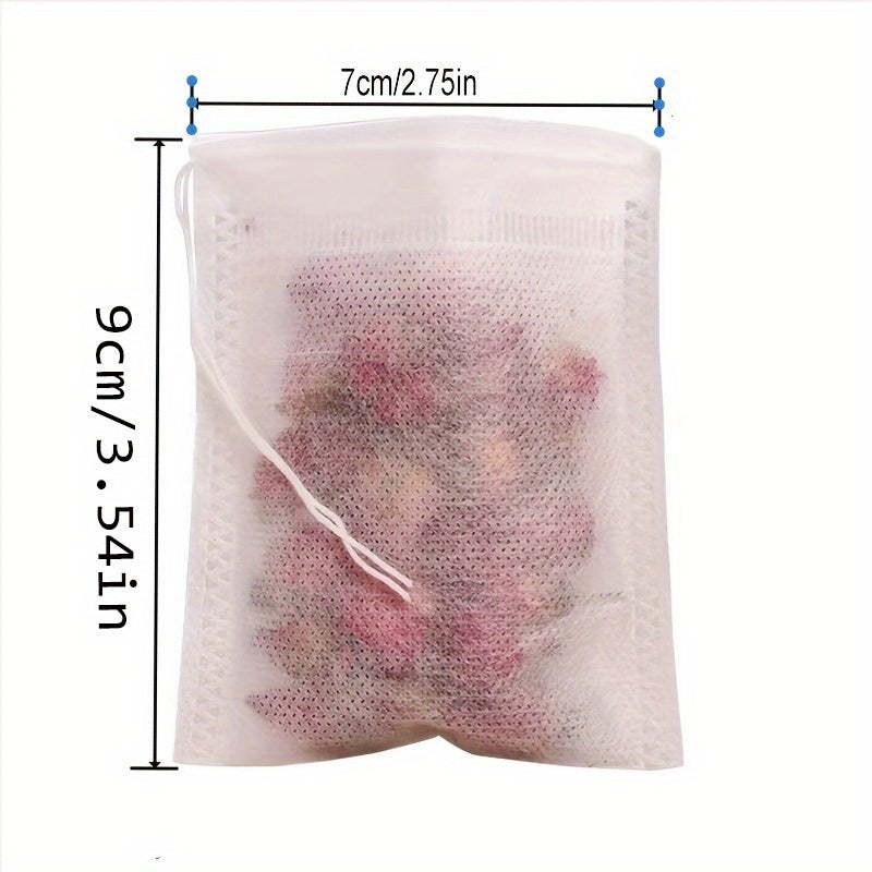 100 dona Bir foydalanish uchun choy infuzor sumkalar, oq, to'qima mato, bo'sh bargli choy va ziravorlar