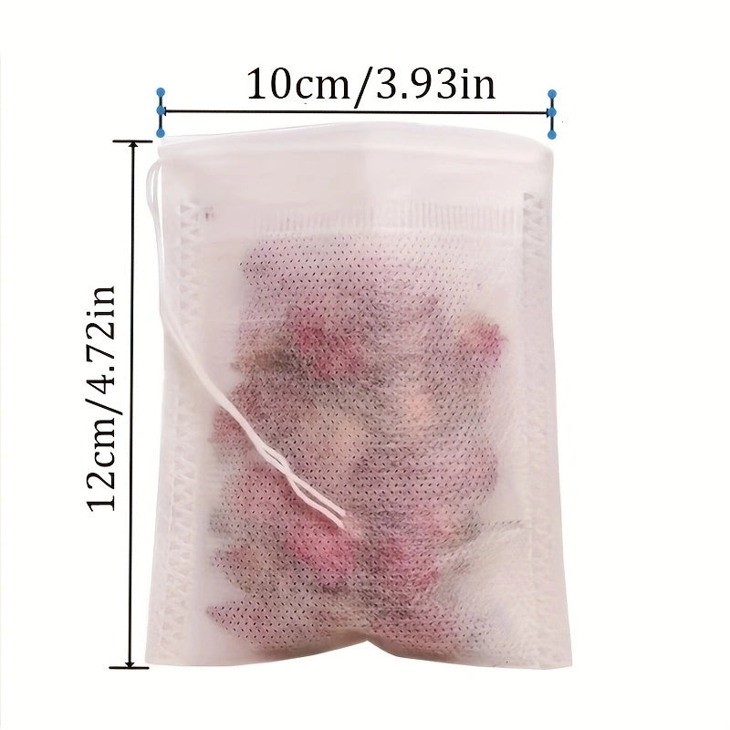 100 dona Bir foydalanish uchun choy infuzor sumkalar, oq, to'qima mato, bo'sh bargli choy va ziravorlar