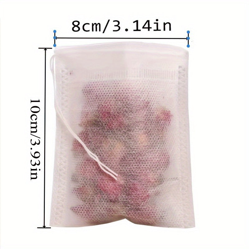 100 dona Bir foydalanish uchun choy infuzor sumkalar, oq, to'qima mato, bo'sh bargli choy va ziravorlar