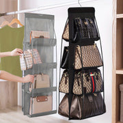 8-Pocket Hanging Handbag Organizer Oxford Cloth Space-Saving Wardrobe Storage Black Grey