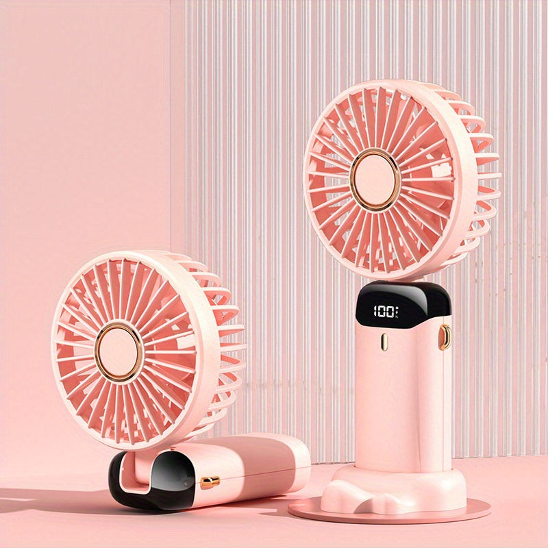 Rechargeable Handheld Fan with 5 Speeds, LED Display, Foldable, Portable