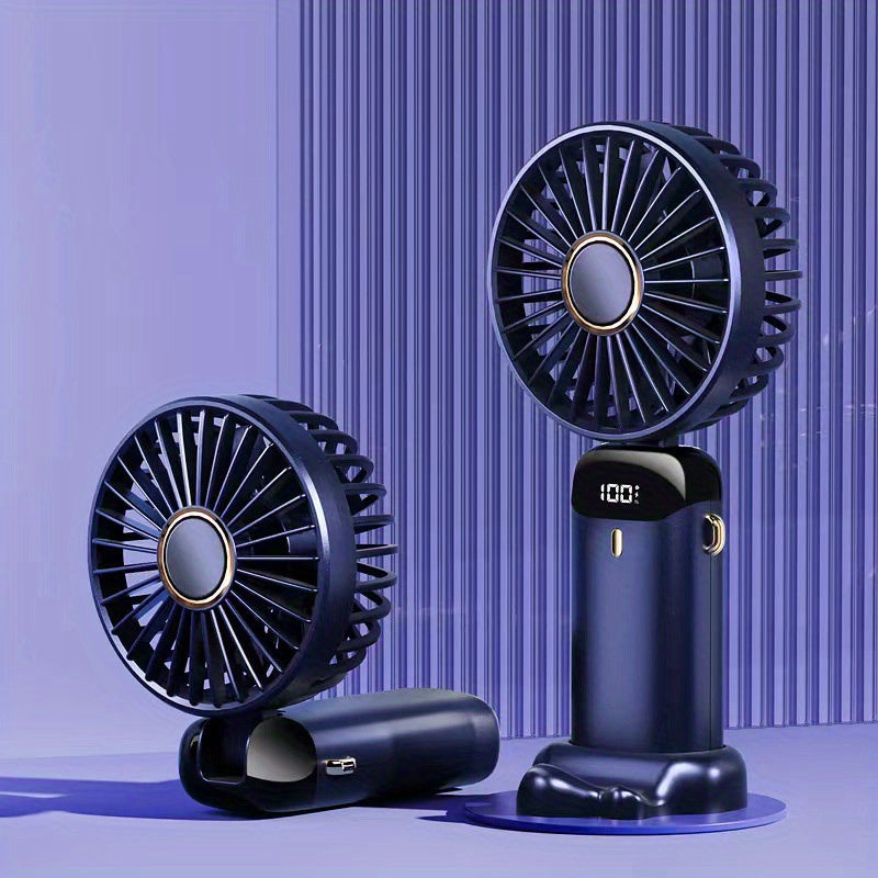 Rechargeable Handheld Fan with 5 Speeds, LED Display, Foldable, Portable