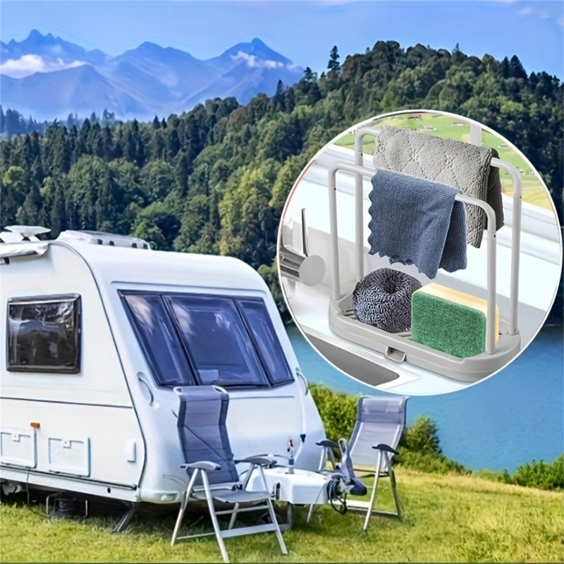 Joyni tejovchi oshxona tashkilotchisi, tez quriydigan gubka va mato ushlagichi, mustahkam plastikdan tayyorlangan. Ish stollarini tartibli va toza saqlash uchun mukammal. Funktsionallik uchun amaliy dizaynni o'z ichiga oladi.