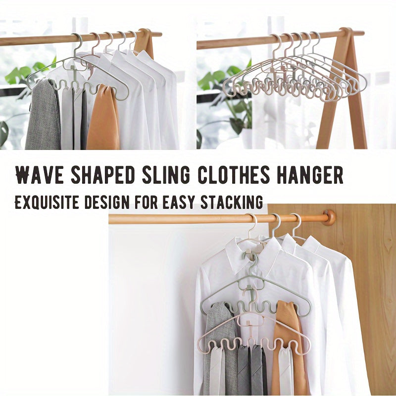 Set of 5 Plastic Hangers with Wave Design for Scarves and Accessories, Space Saving Organizer