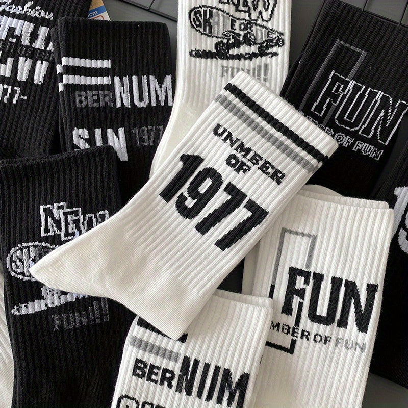 Men's Mid-Tube Socks Casual Alphabet Pattern Polyester Spandex Comfortable