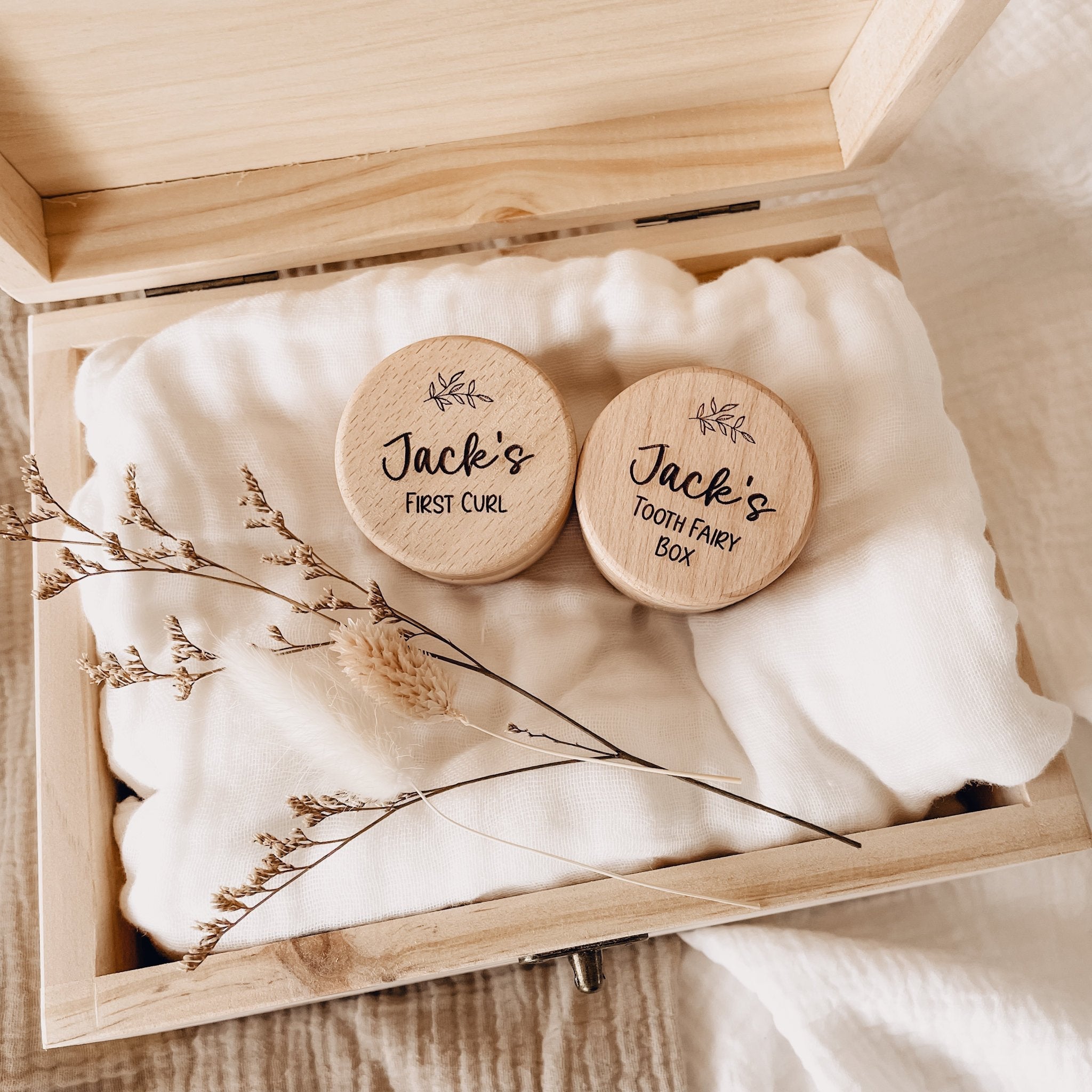 Wooden Keepsake Box for Baby Hair and Footprints Personalized Gift