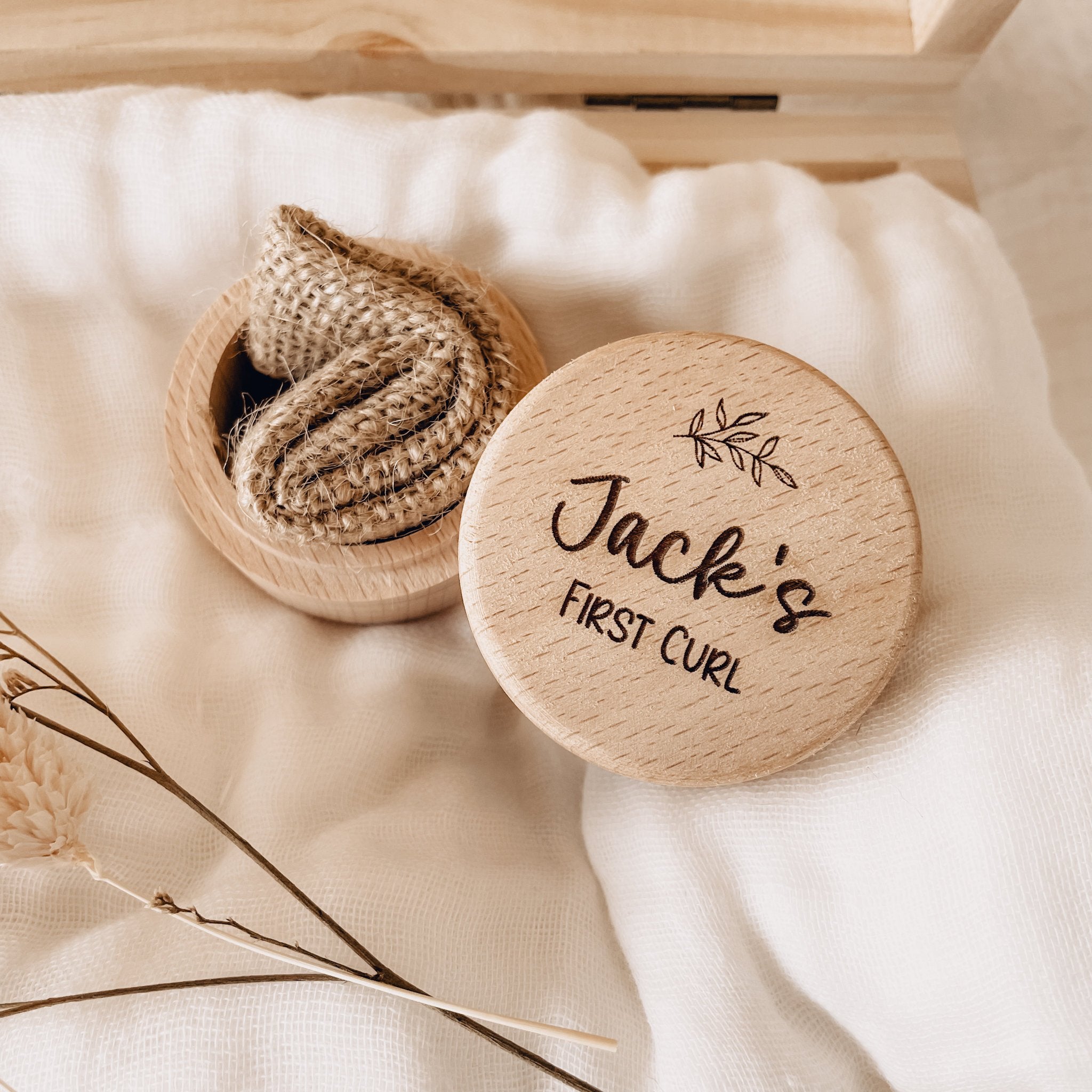 Wooden Keepsake Box for Baby Hair and Footprints Personalized Gift