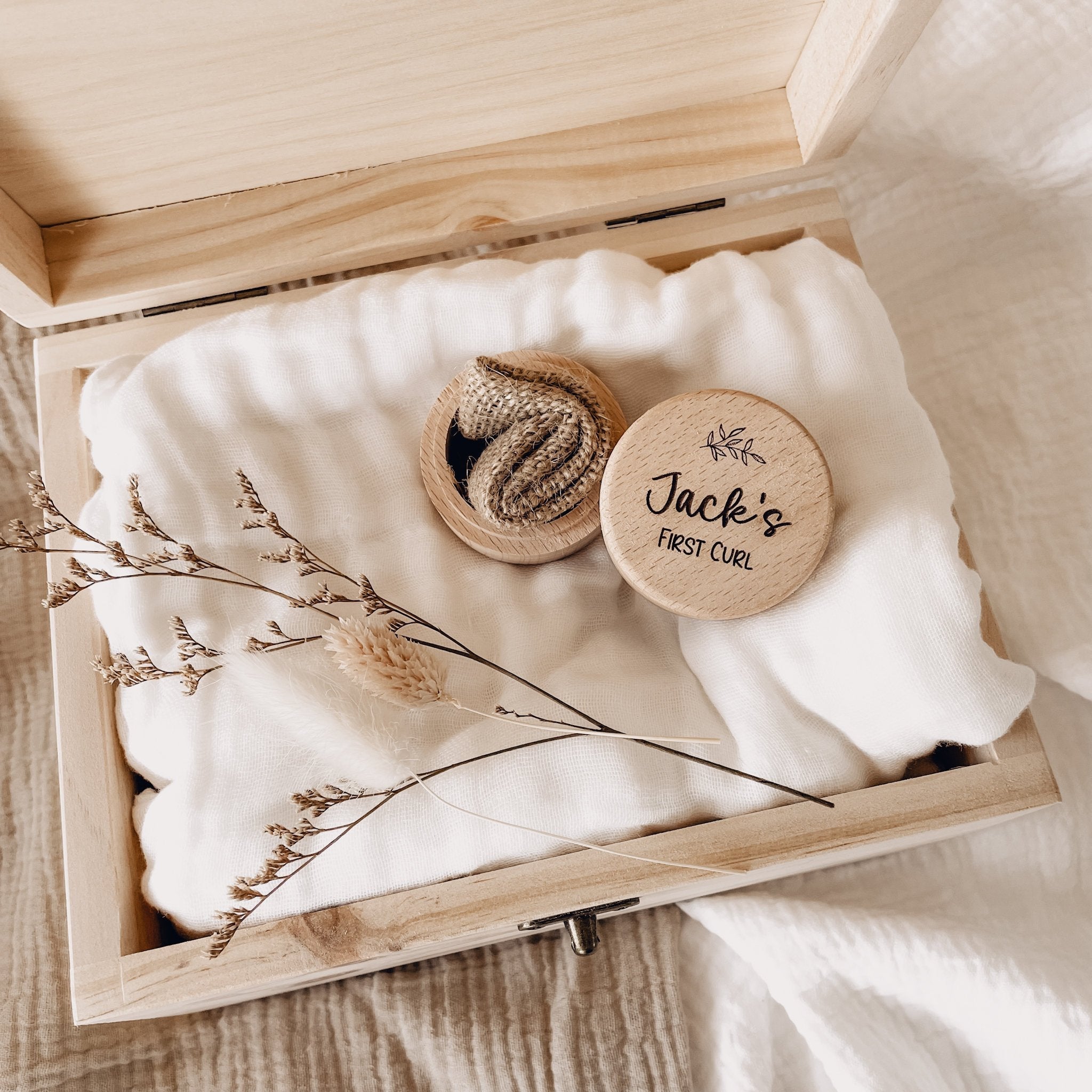 Wooden Keepsake Box for Baby Hair and Footprints Personalized Gift