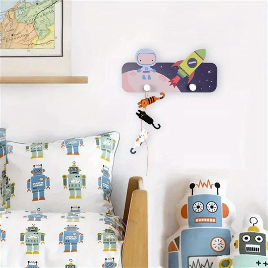 Gancho de pared con astronauta adorable para niños, organizador multiusos para abrigos y llaves