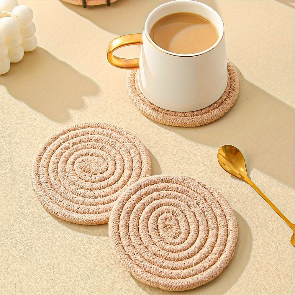 Set of 6 Brown Handwoven Table Mats and Coasters Non-Slip Heat-Resistant