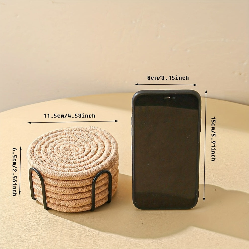 Set of 6 Brown Handwoven Table Mats and Coasters Non-Slip Heat-Resistant