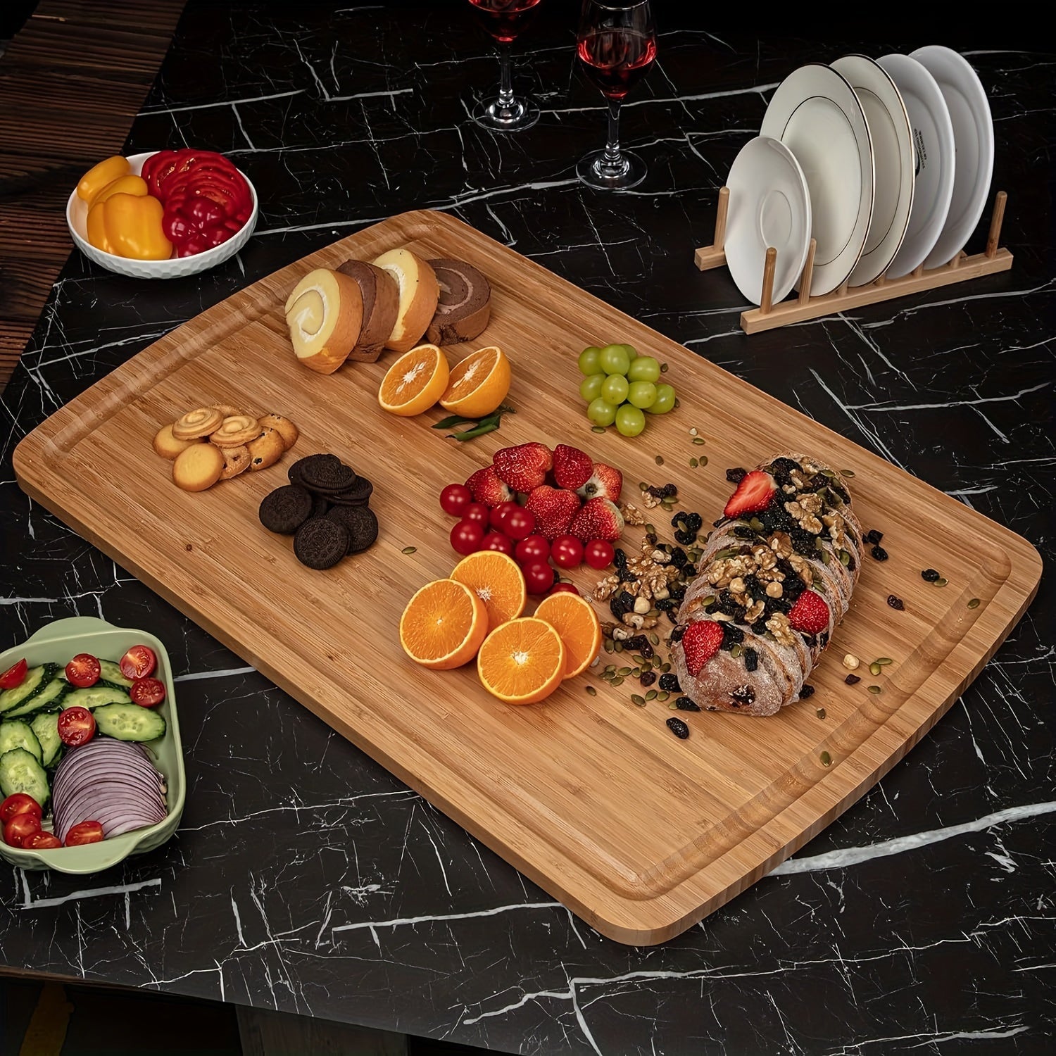 Bamboo Cutting Board for Meat Cheese Vegetables Food Safe Kitchen Tool