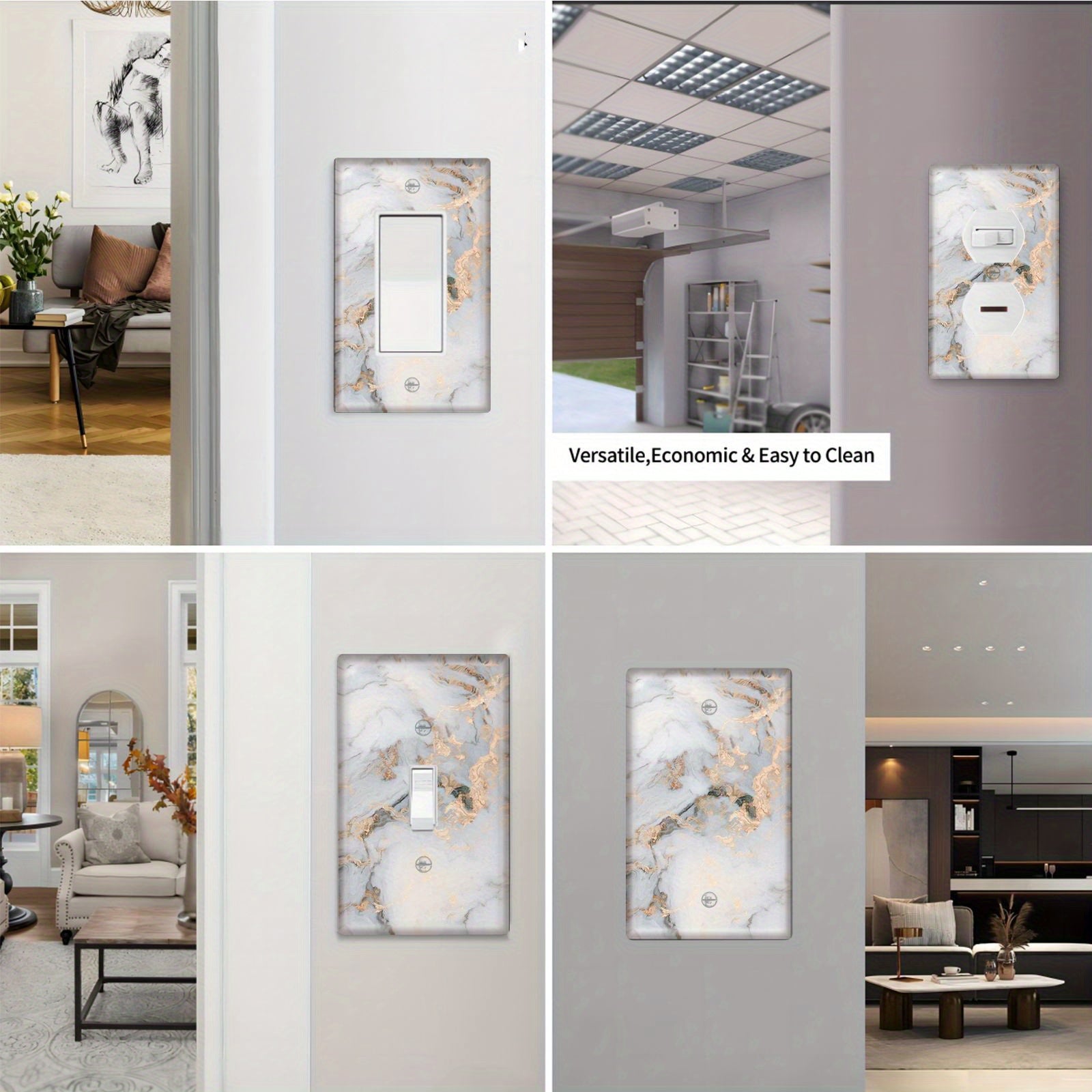 Marble Grain Wall Plate Cover for Single Switch Easy to Clean Matching Screws