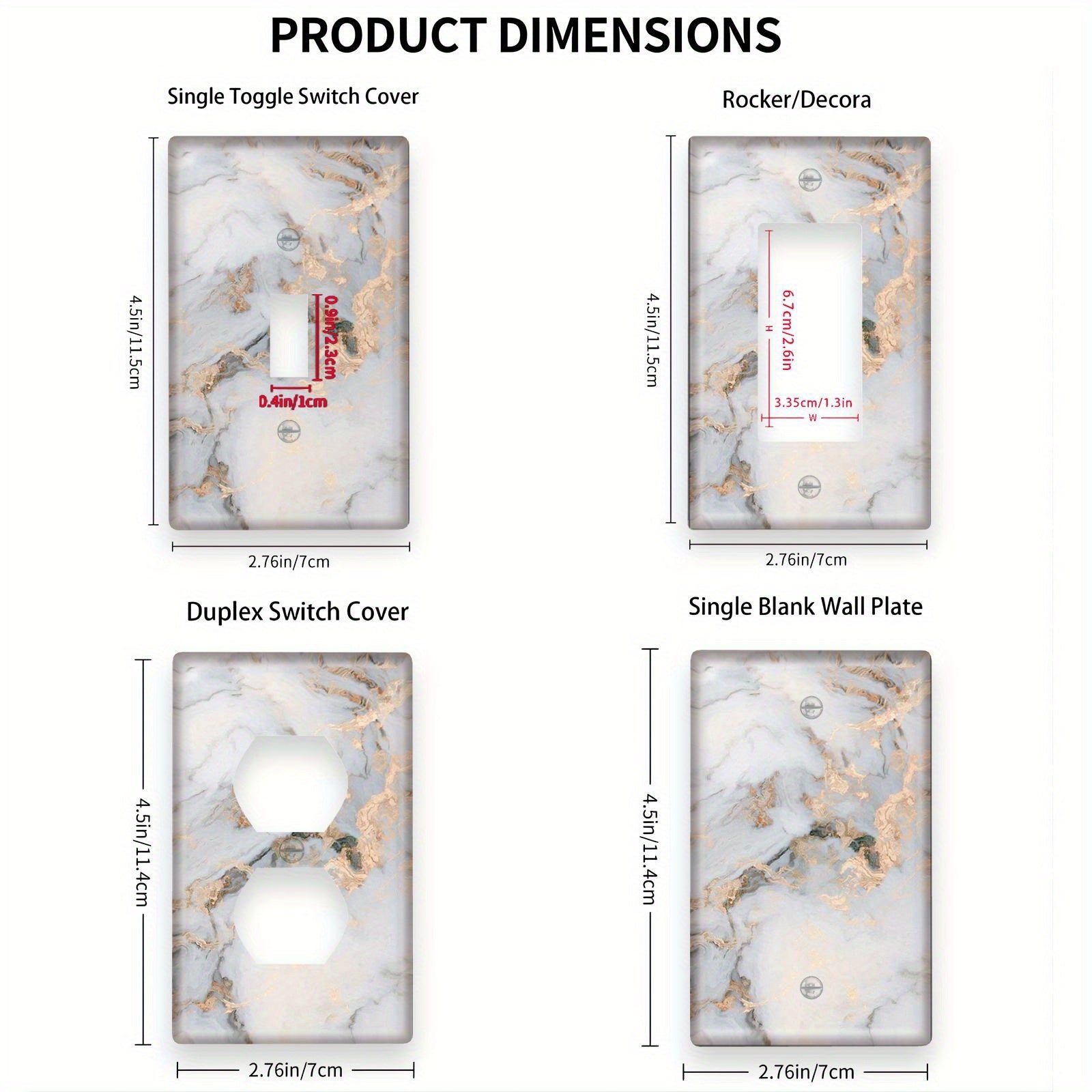 Marble Grain Wall Plate Cover for Single Switch Easy to Clean Matching Screws