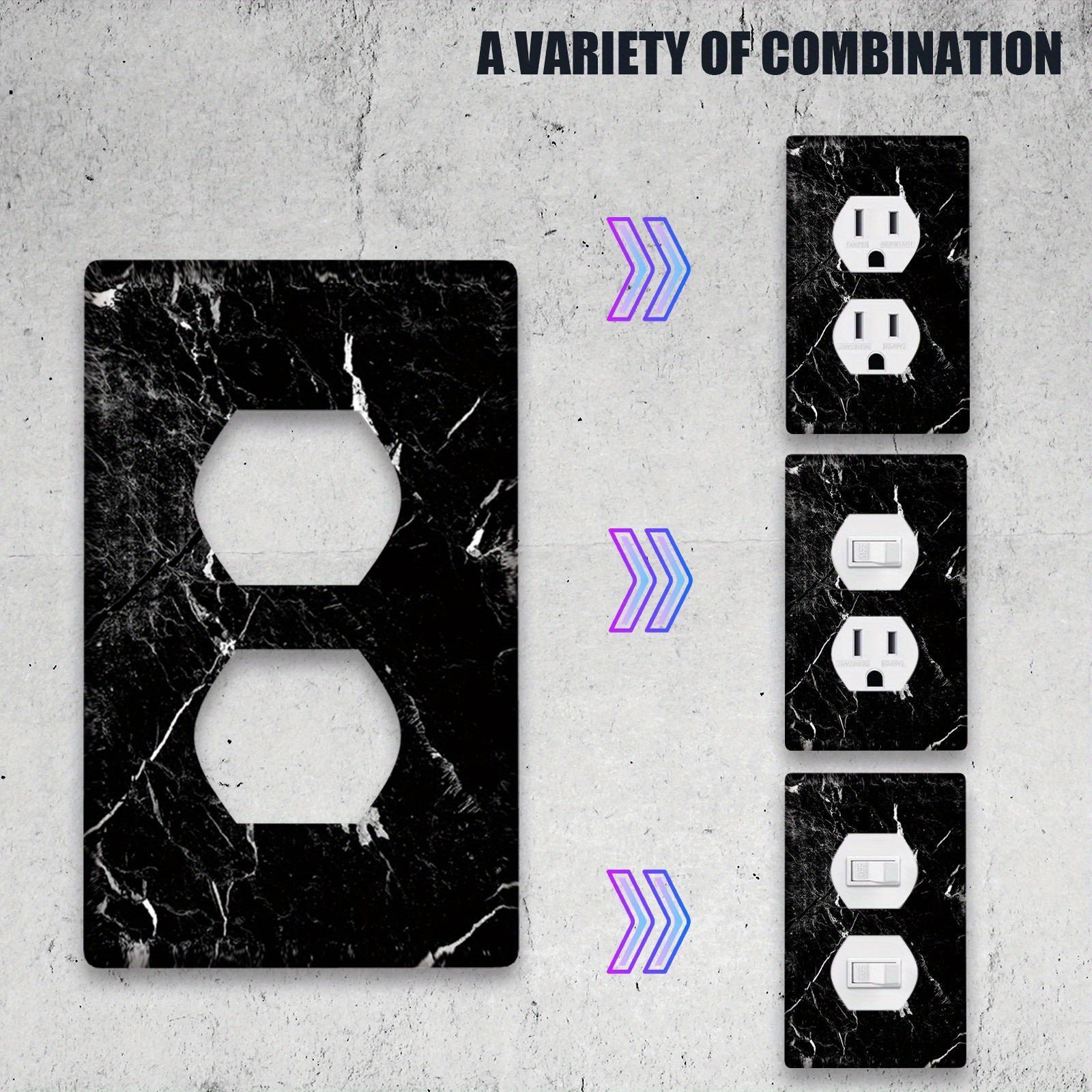 Yagona yoki juft rocker kalitlari uchun mavjud bo'lgan marmar yoritish kaliti qopqog'i, mustahkam polikarbonat materialidan tayyorlangan, qora bozorga mo'ljallangan uy socketlari va kalit panellarini bezash uchun mukammal.