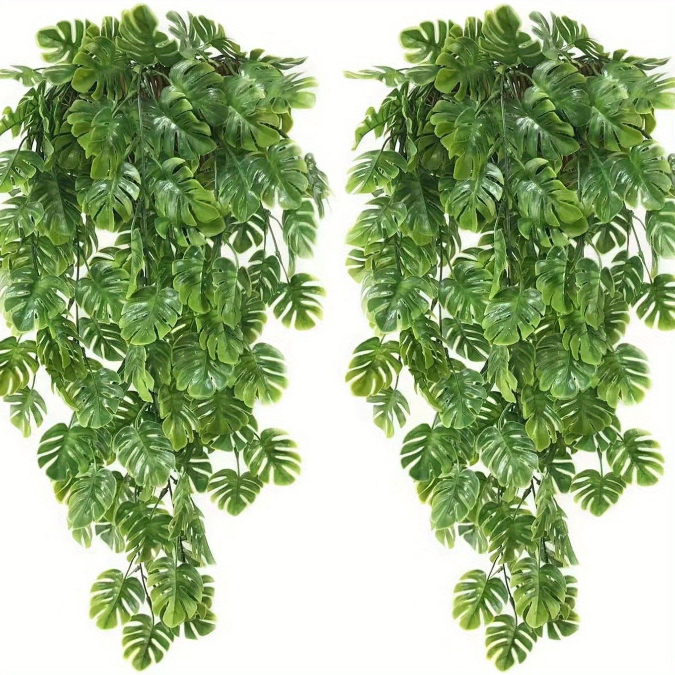 2 Pack Artificial Monstera Hanging Vines for Indoor Outdoor Decor Faux Tropical Plants