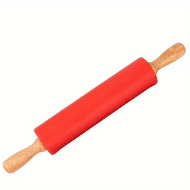 Silicone Rolling Pin with Wooden Handle for Pasta and Cookie Dough 1 Piece