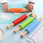 Silicone Rolling Pin with Wooden Handle for Pasta and Cookie Dough 1 Piece