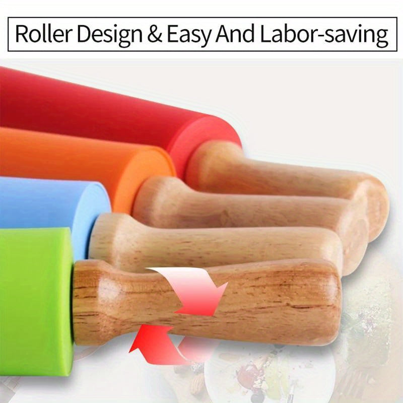 Silicone Rolling Pin with Wooden Handle for Pasta and Cookie Dough 1 Piece
