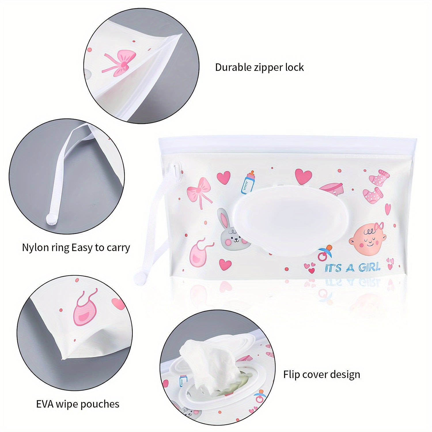 Wet Wipes Storage Pouch with Flip Cover and Detachable Pocket for Travel and Convenience