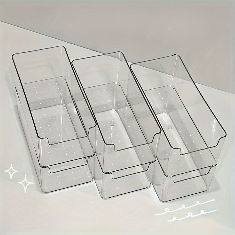 Set of 3 Clear Plastic Storage Bins for Drawer and Desk Organization