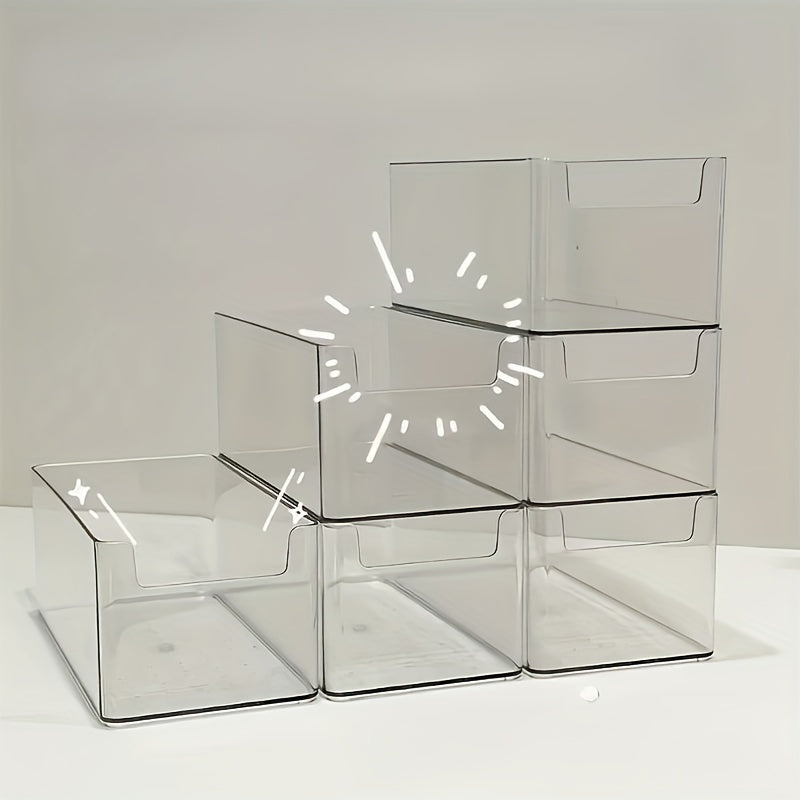 Set of 3 Clear Plastic Storage Bins for Drawer and Desk Organization