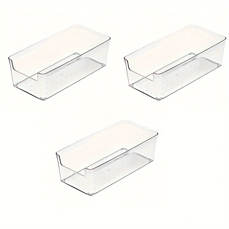 Set of 3 Clear Plastic Storage Bins for Drawer and Desk Organization