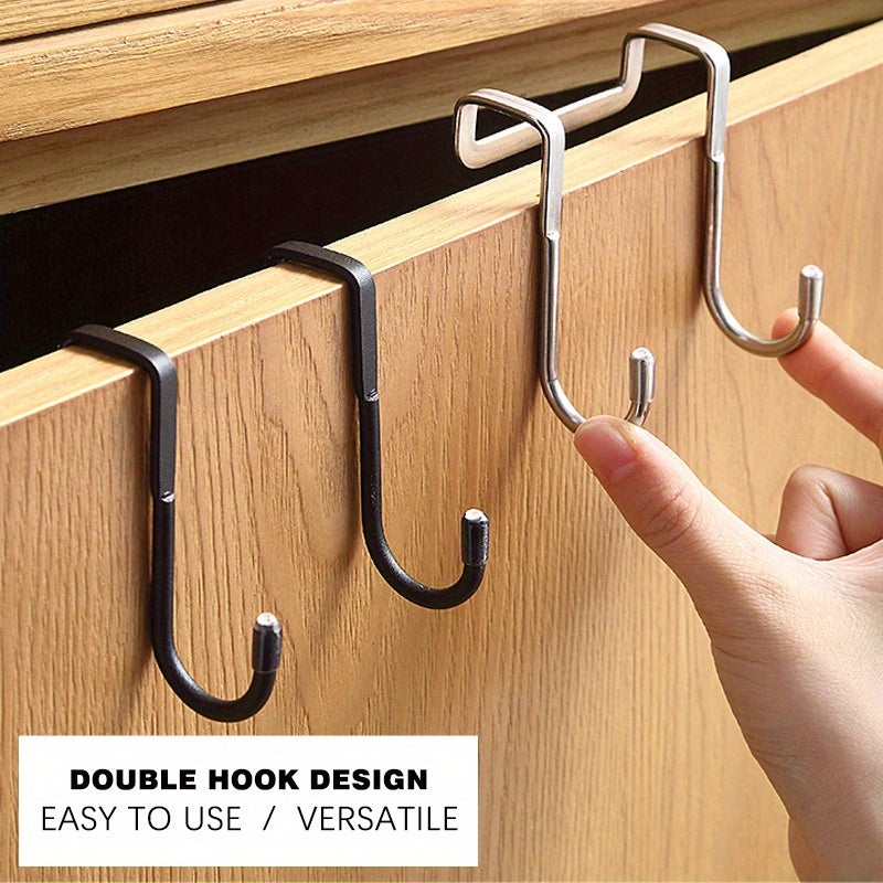 Stainless Steel Double S-Shape Hook for Kitchen Bathroom Cabinet Door No Punching Towel Coat Storage